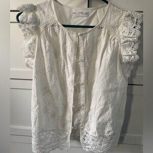 Zara eyelet lace button down with cap sleeve. darling!
